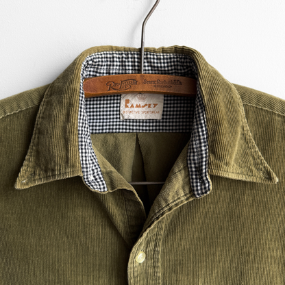 1960s Green Corduroy Gingham Plaid Button Down Shirt
