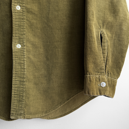 1960s Green Corduroy Gingham Plaid Button Down Shirt