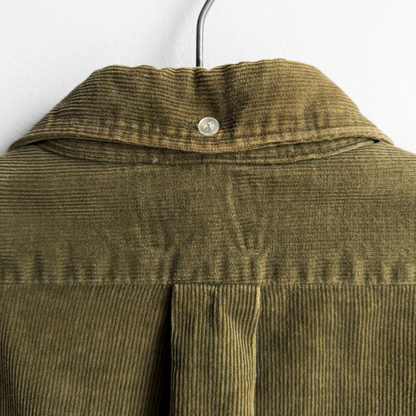 1960s Green Corduroy Gingham Plaid Button Down Shirt