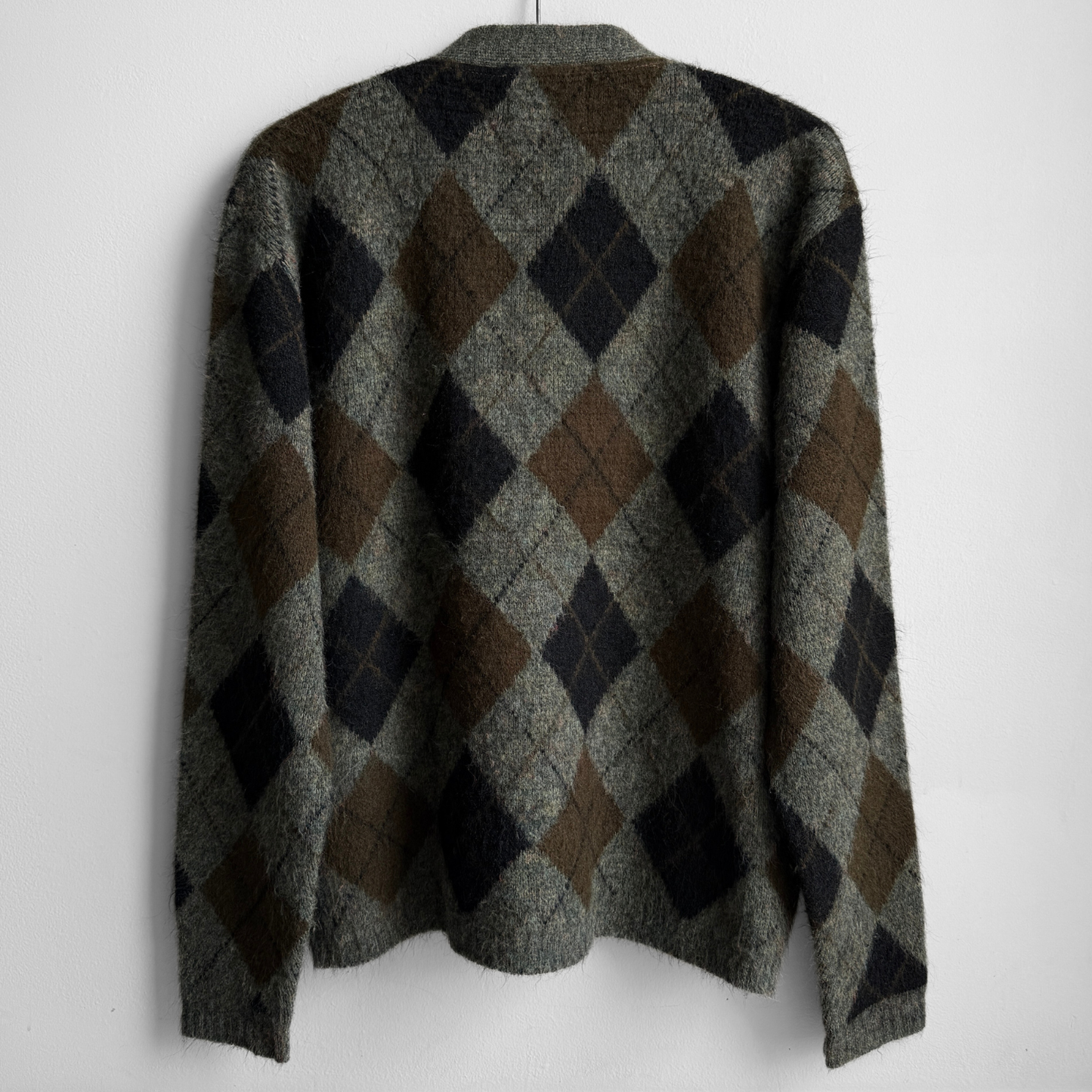 1960s Green Argyle Acrylic Knit Cardigan