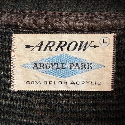 1960s Green Argyle Acrylic Knit Cardigan