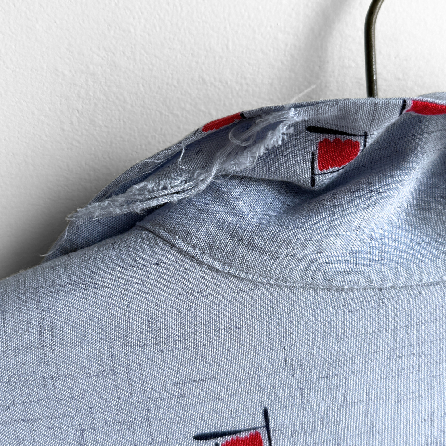 1950s Light Blue Rayon Atomic Print Shirt