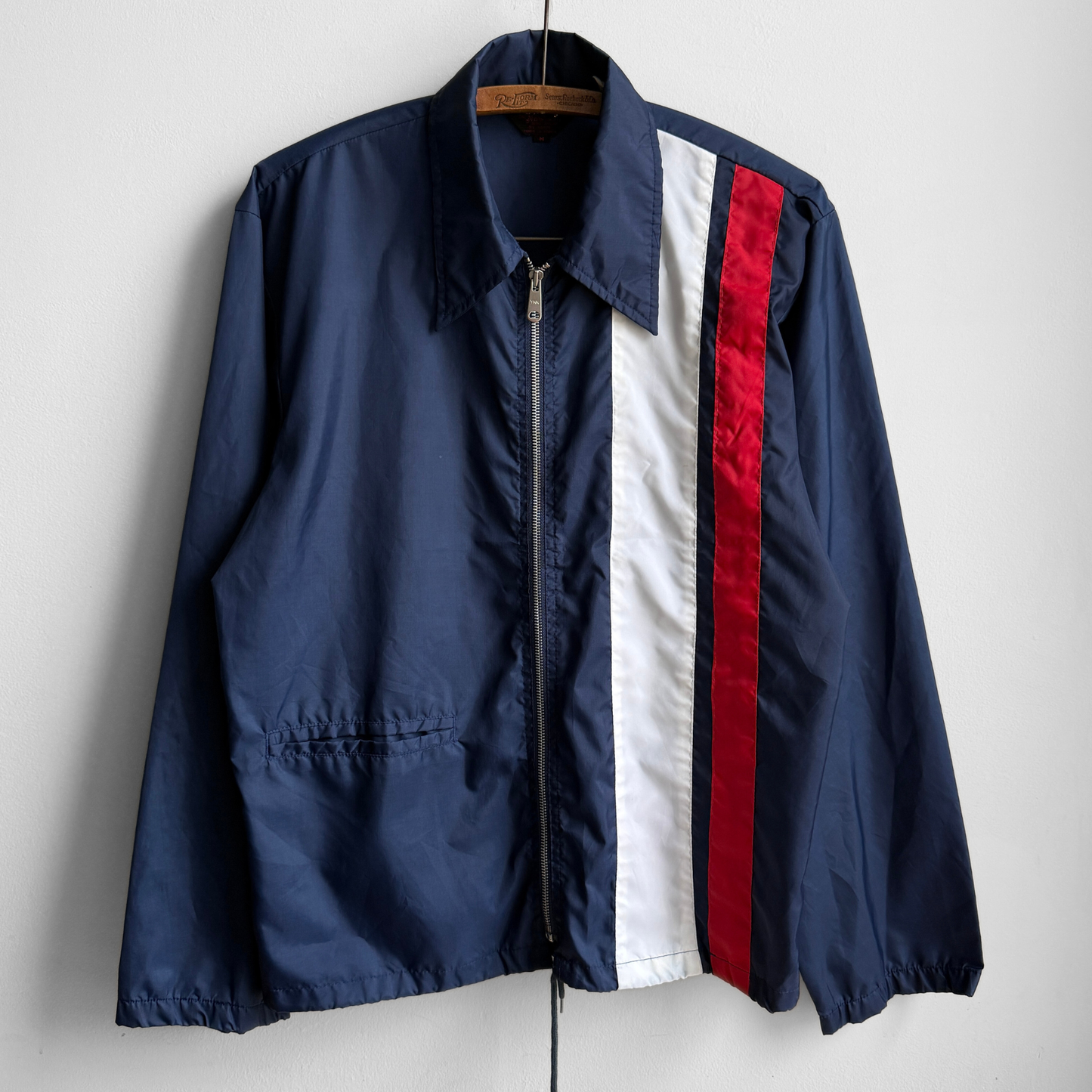 1980s Navy Blue Striped Nylon Windbreaker Jacket
