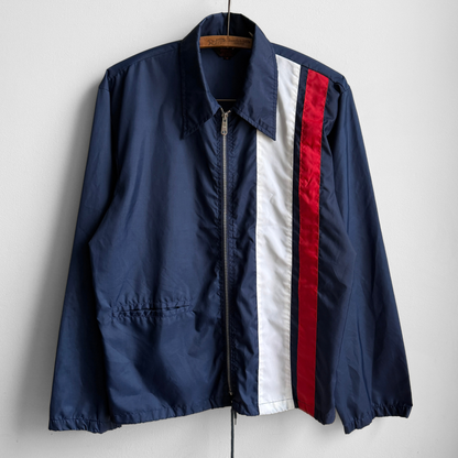 1980s Navy Blue Striped Nylon Windbreaker Jacket