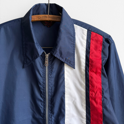 1980s Navy Blue Striped Nylon Windbreaker Jacket