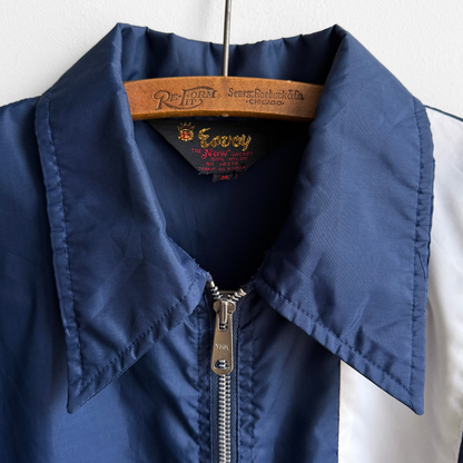 1980s Navy Blue Striped Nylon Windbreaker Jacket