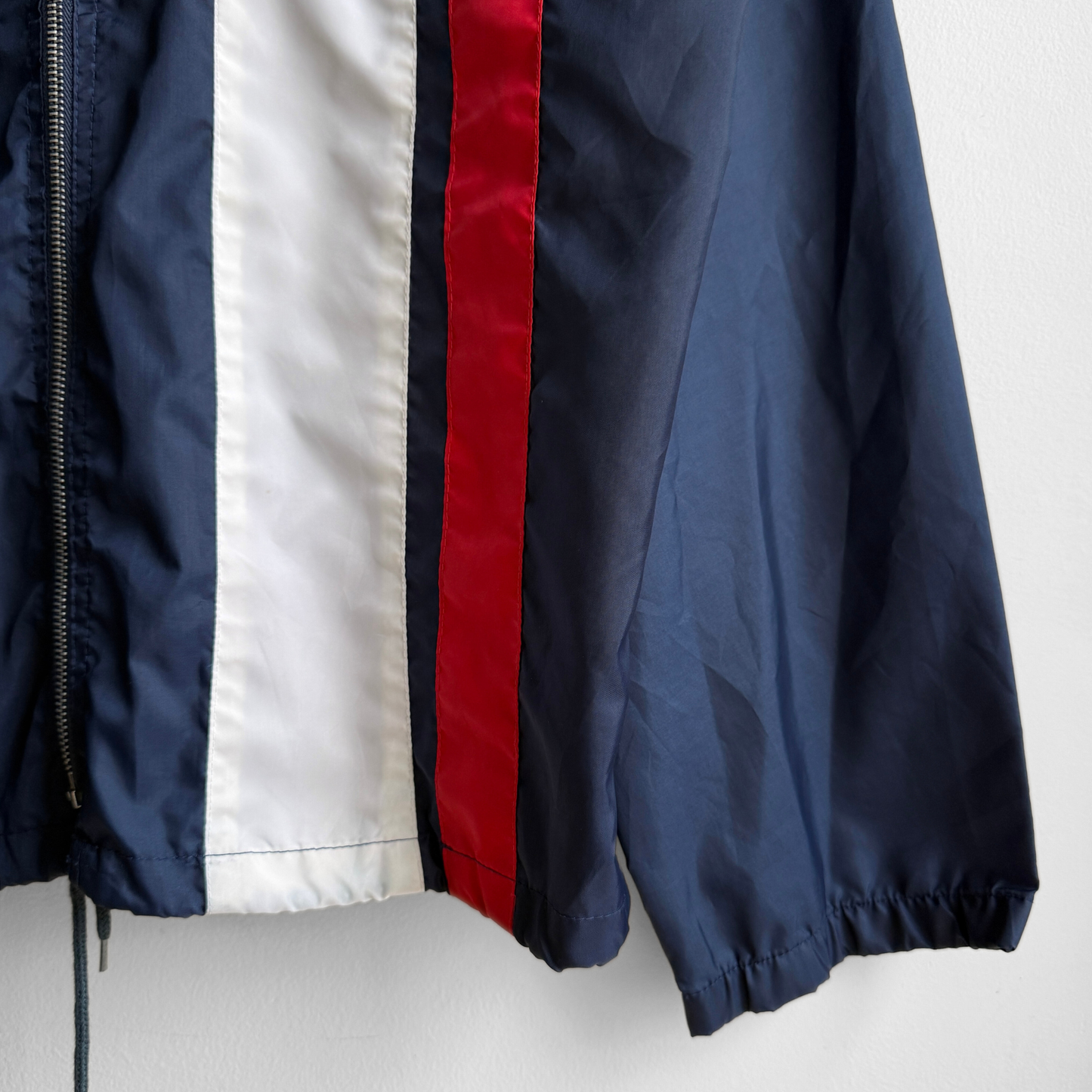 1980s Navy Blue Striped Nylon Windbreaker Jacket