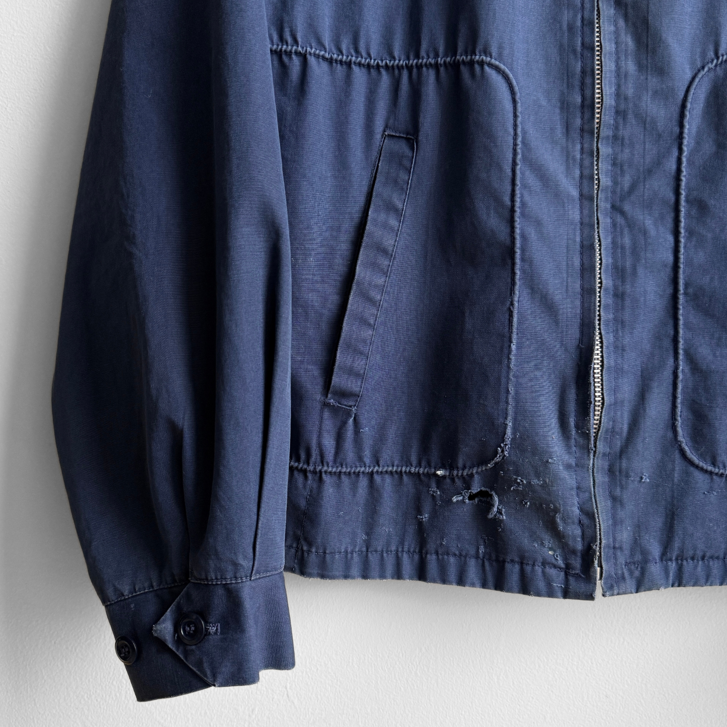 1950s Distressed Navy Blue Cotton Work Jacket