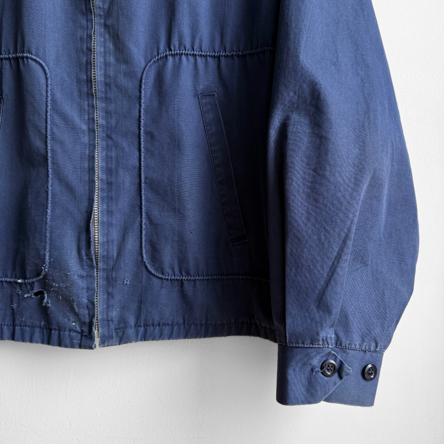 1950s Distressed Navy Blue Cotton Work Jacket