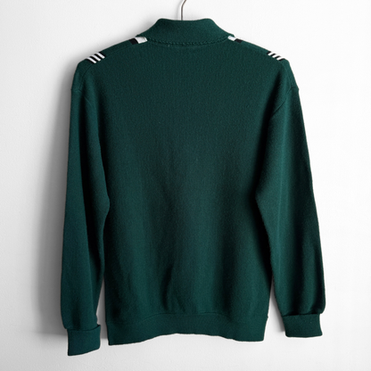 1960s Dark Green Striped Knit Polo Shirt