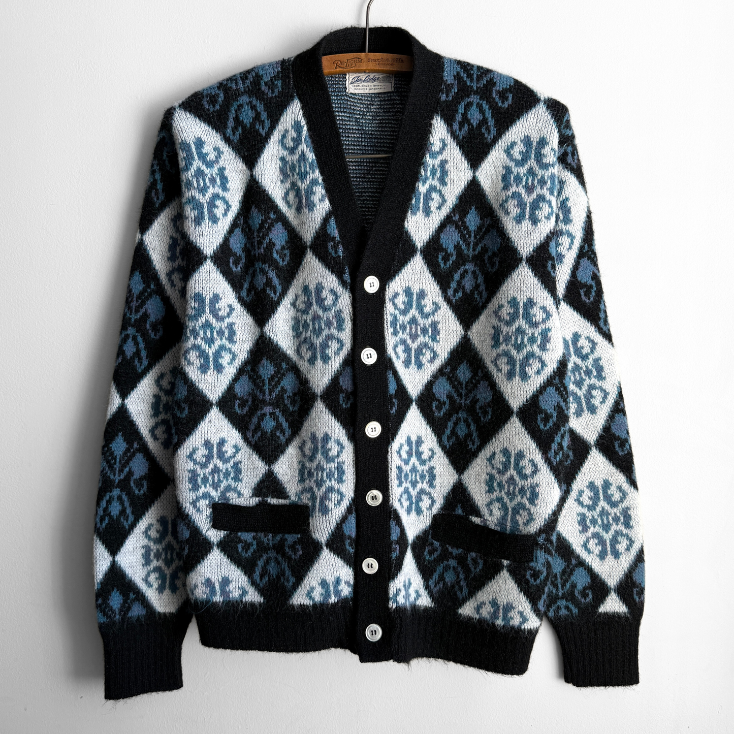 1960s Blue Argyle Acrylic Knit Cardigan