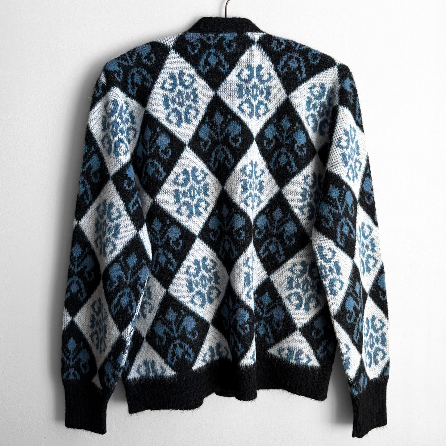 1960s Blue Argyle Acrylic Knit Cardigan