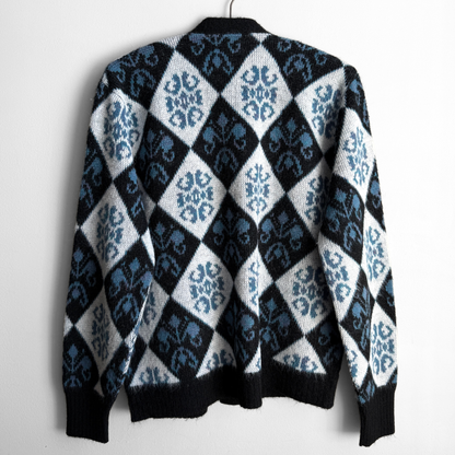 1960s Blue Argyle Acrylic Knit Cardigan