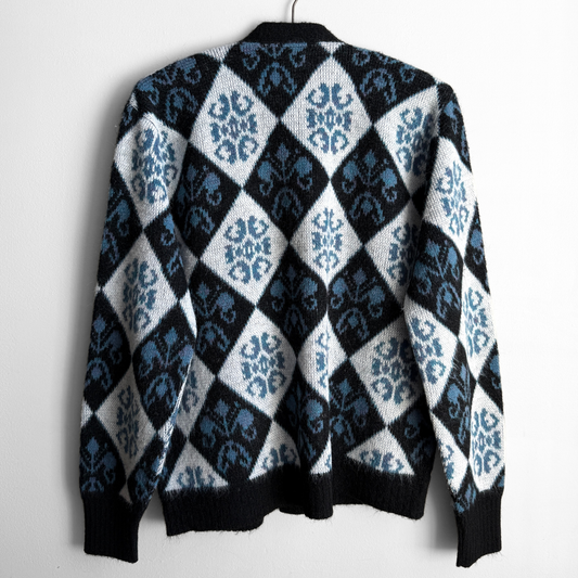 1960s Blue Argyle Acrylic Knit Cardigan