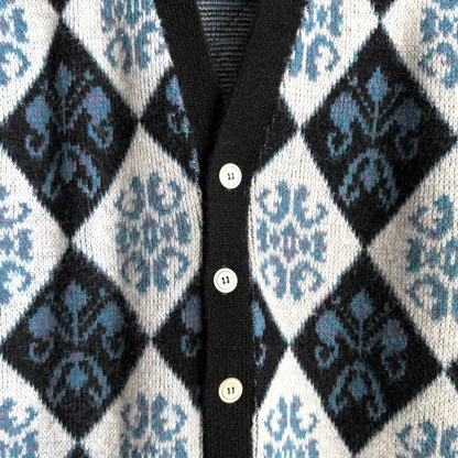 1960s Blue Argyle Acrylic Knit Cardigan