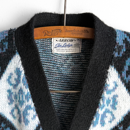 1960s Blue Argyle Acrylic Knit Cardigan