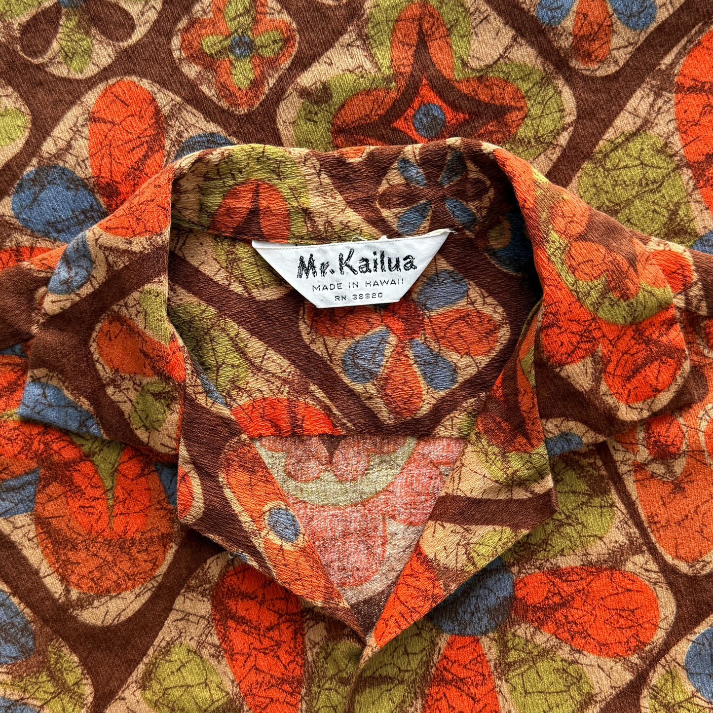 1960s Orange Floral Barkcloth Hawaiian Shirt