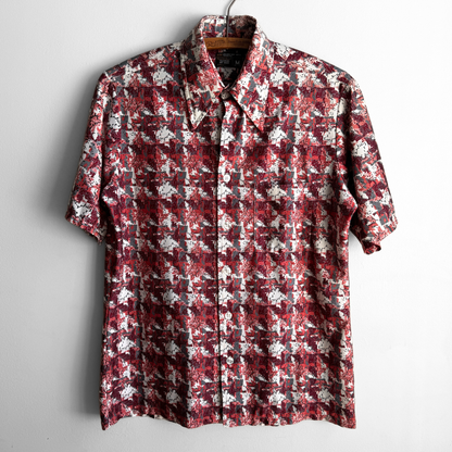 1970s Red Abstract Camouflage Print Shirt