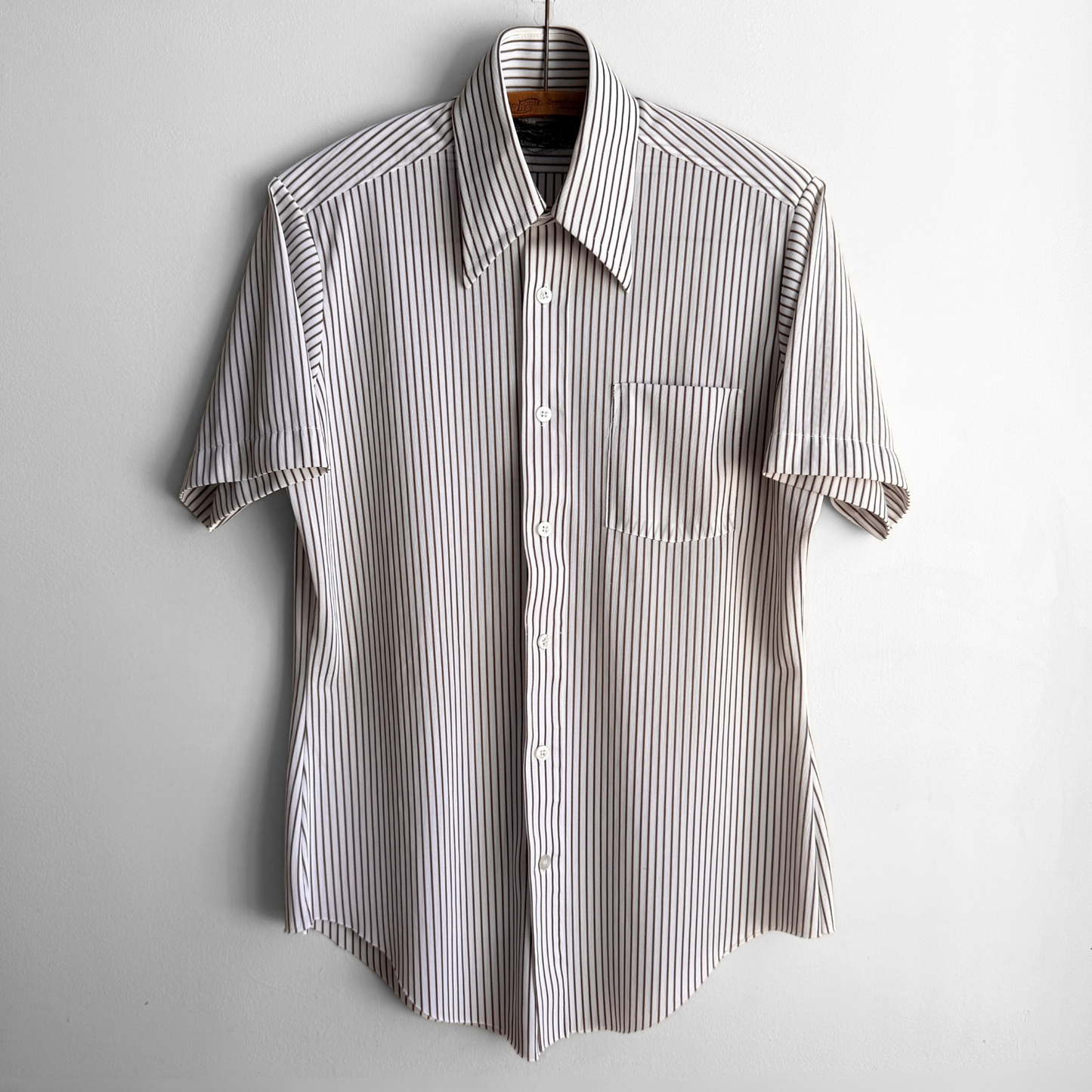 1970s White & Brown Striped Dress Shirt