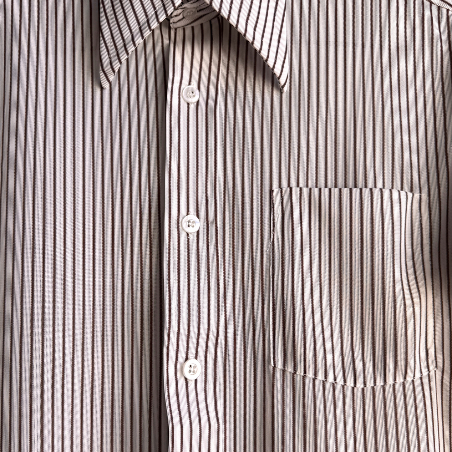 1970s White & Brown Striped Dress Shirt