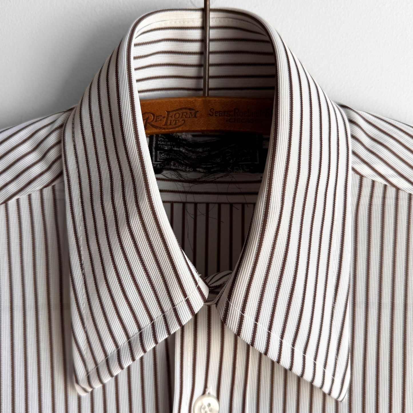 1970s White & Brown Striped Dress Shirt