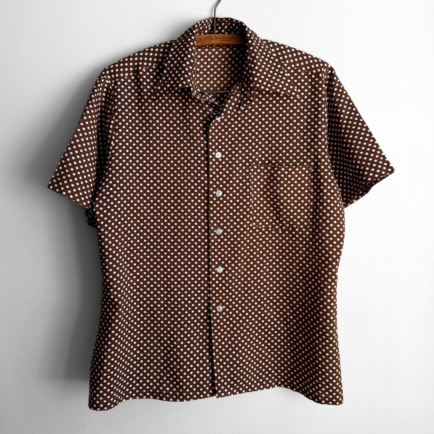 1970s Brown Polka Dot Print Shirt