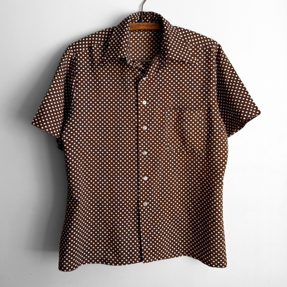 1970s Brown Polka Dot Print Shirt