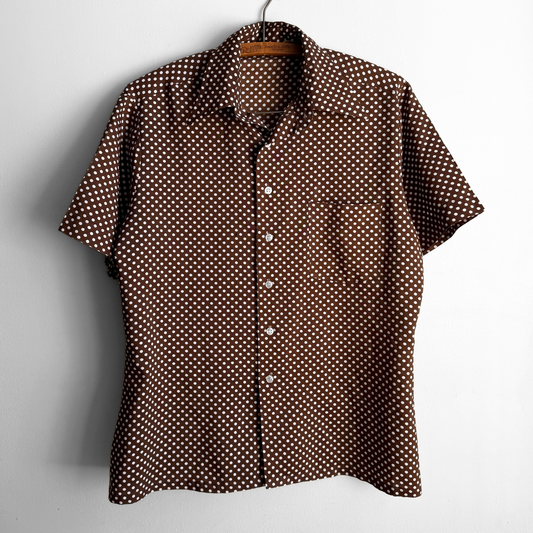 1970s Brown Polka Dot Print Shirt