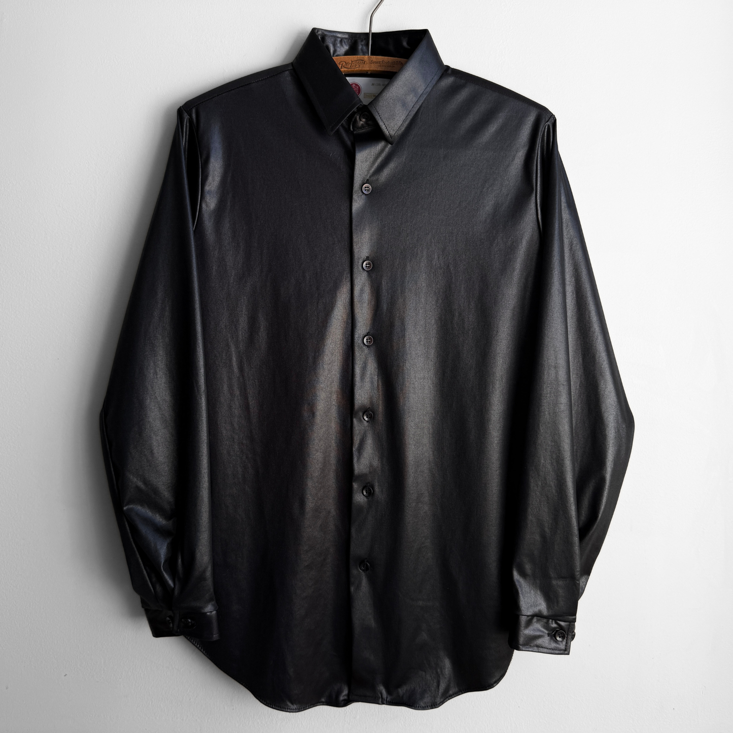 1970s Black Faux Leather Dress Shirt