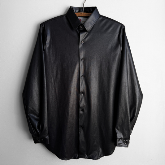 1970s Black Faux Leather Dress Shirt