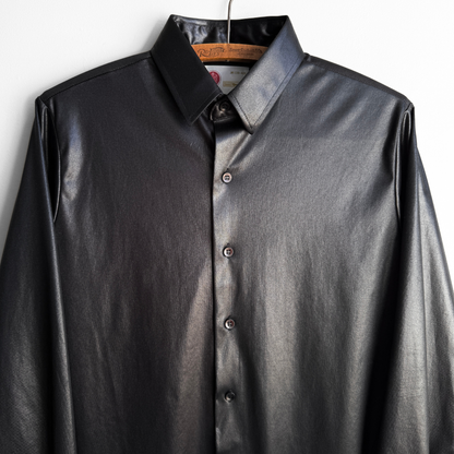1970s Black Faux Leather Dress Shirt