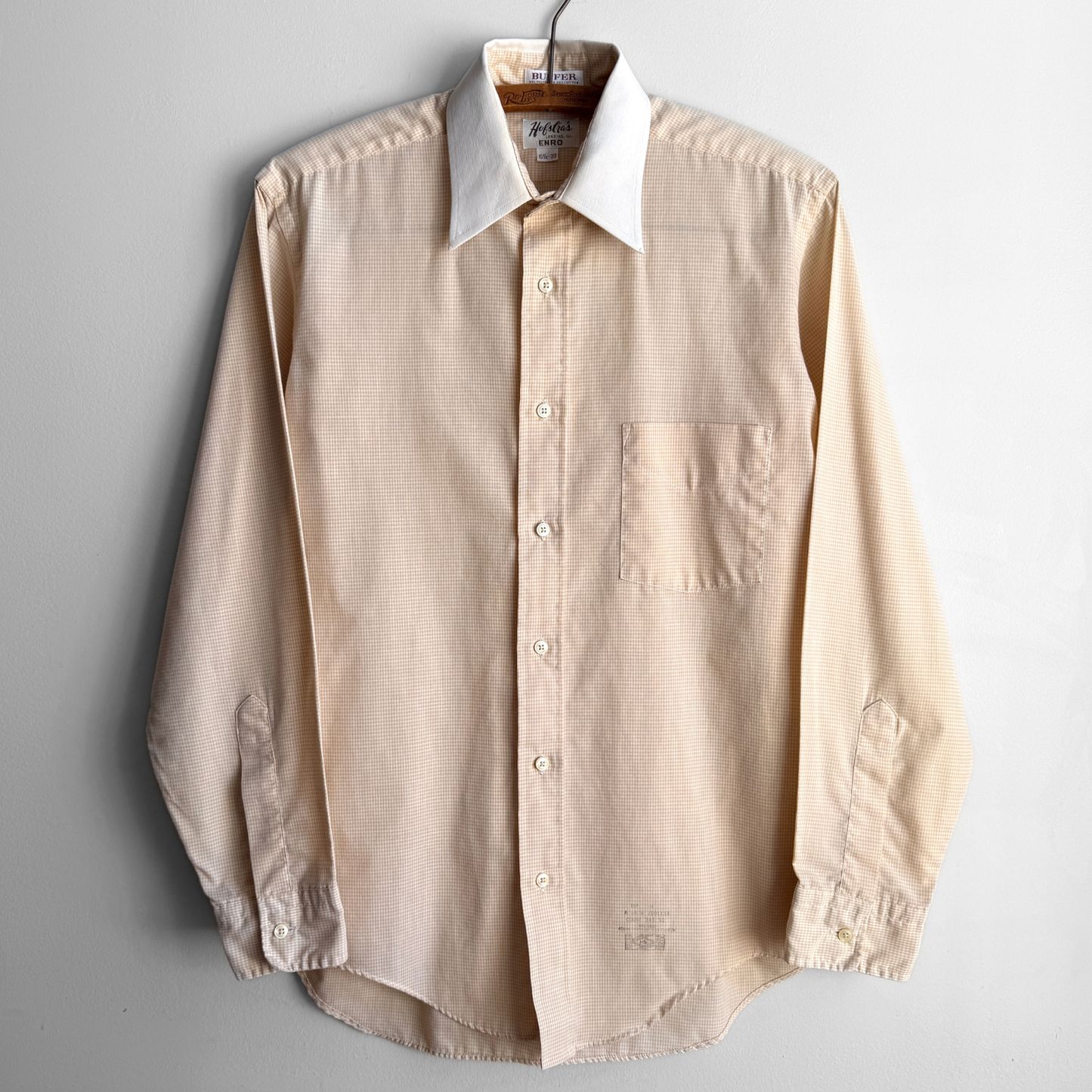 1970s Light Orange Check Print Dress Shirt