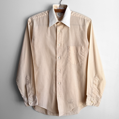 1970s Light Orange Check Print Dress Shirt