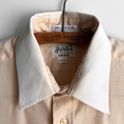 1970s Light Orange Check Print Dress Shirt
