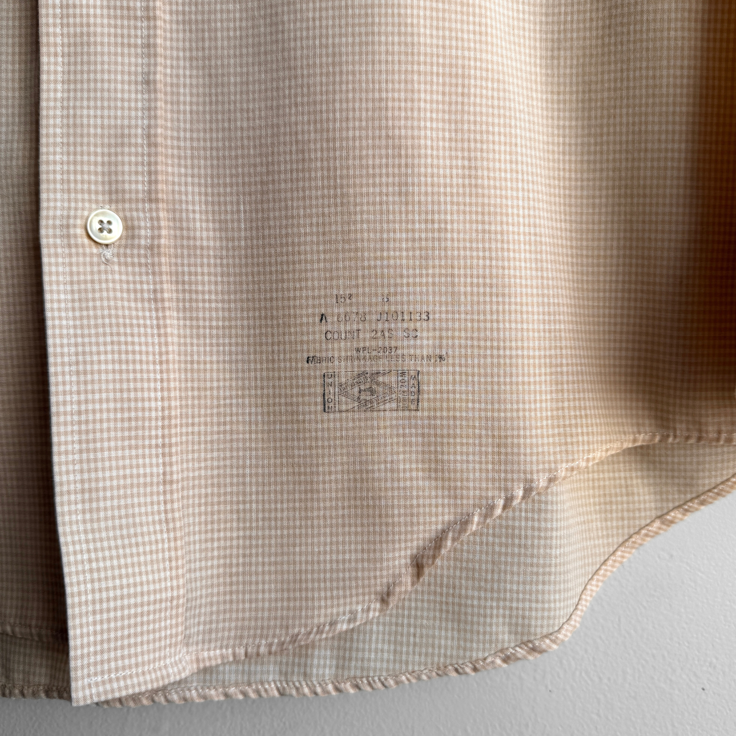 1970s Light Orange Check Print Dress Shirt