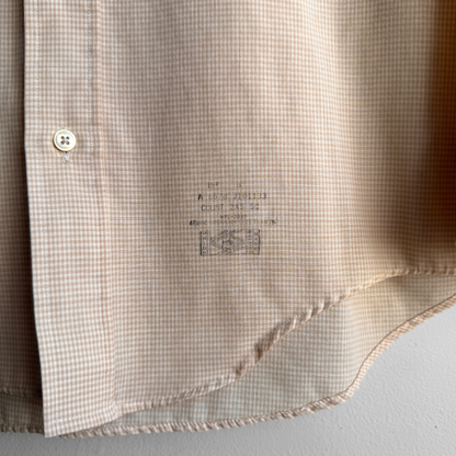 1970s Light Orange Check Print Dress Shirt