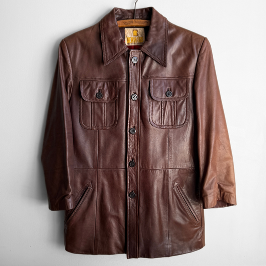 1970s Brown Leather Blazer Jacket