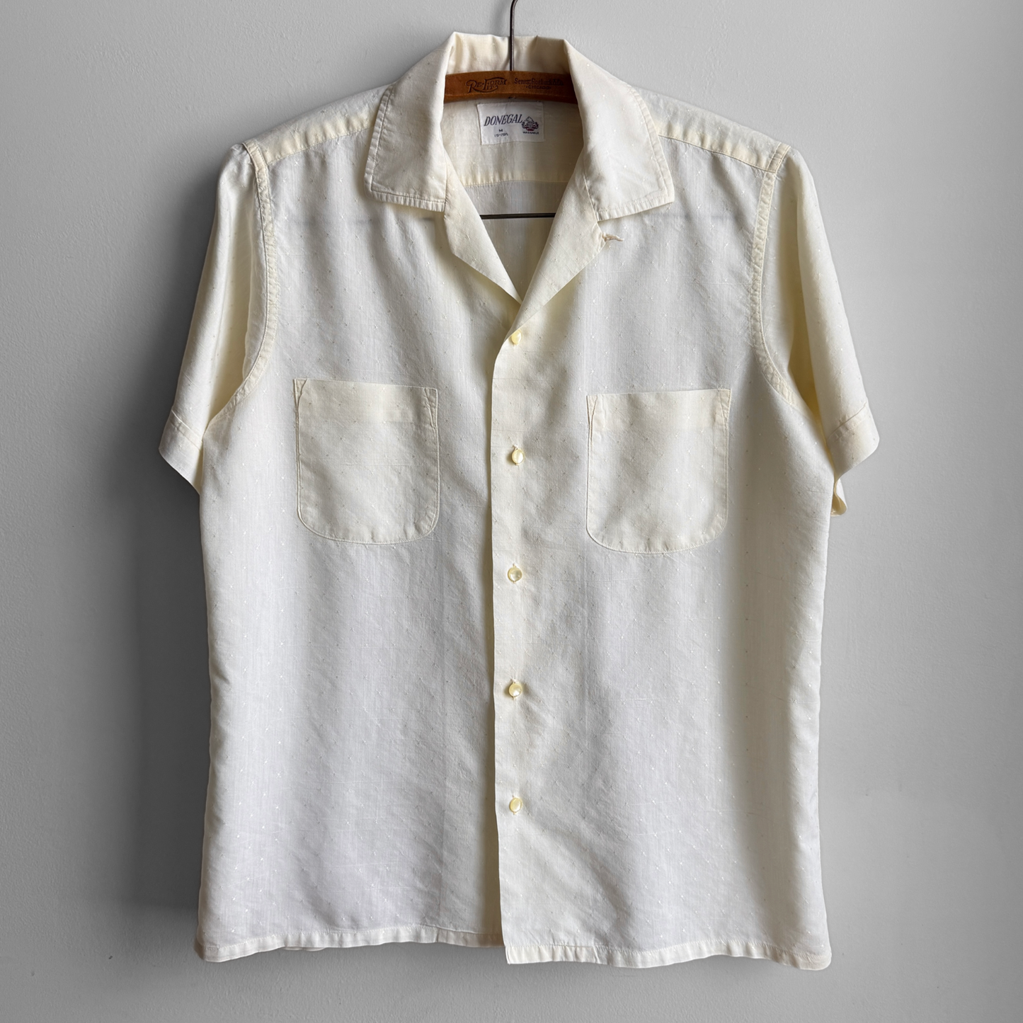 1960s Light Cream Embroidery Print Shirt