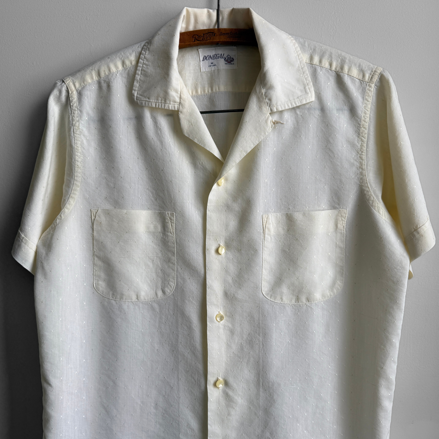 1960s Light Cream Embroidery Print Shirt
