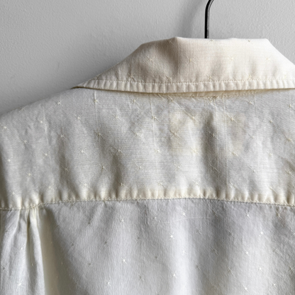1960s Light Cream Embroidery Print Shirt
