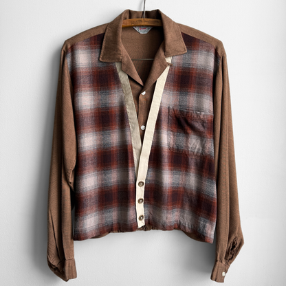 1950s Brown Shadow Plaid Flannel Jac Shirt
