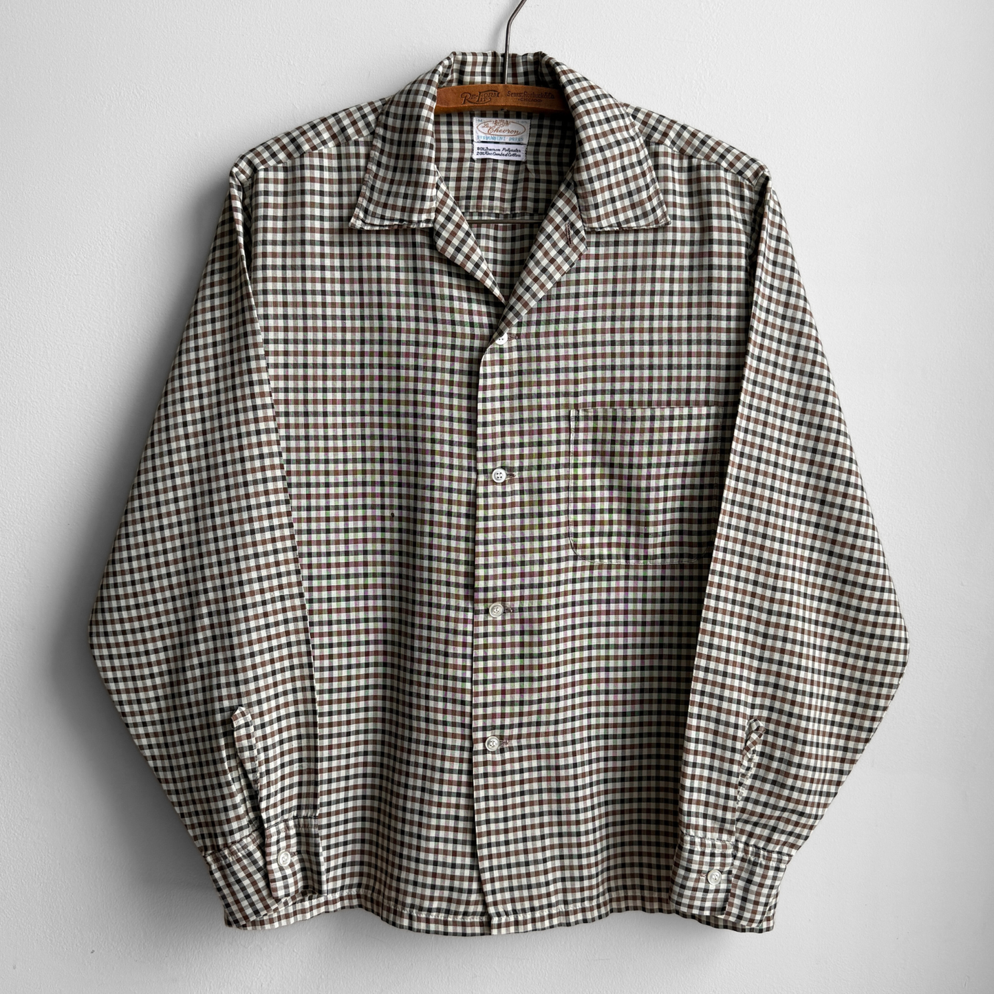 1960s Brown & Black Check Print Shirt