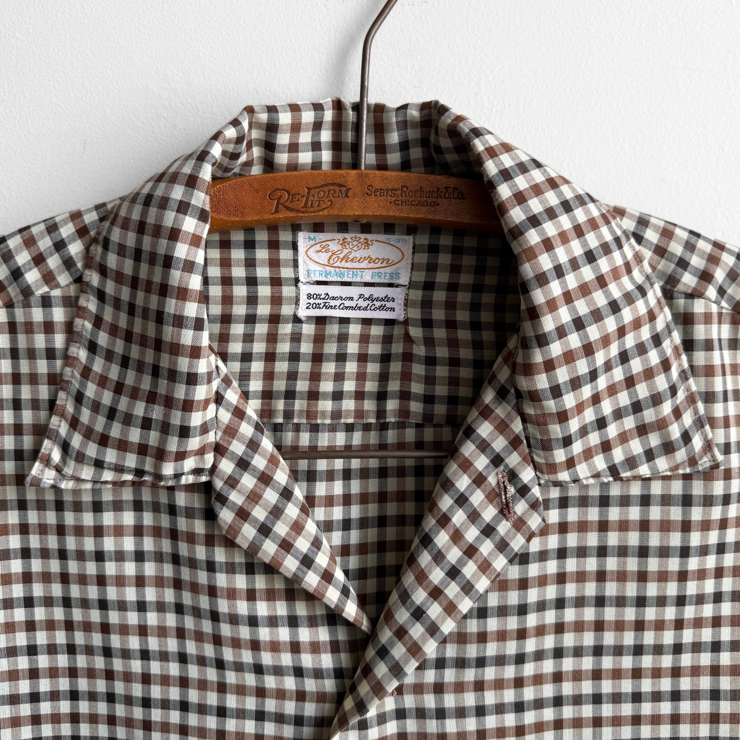 1960s Brown & Black Check Print Shirt