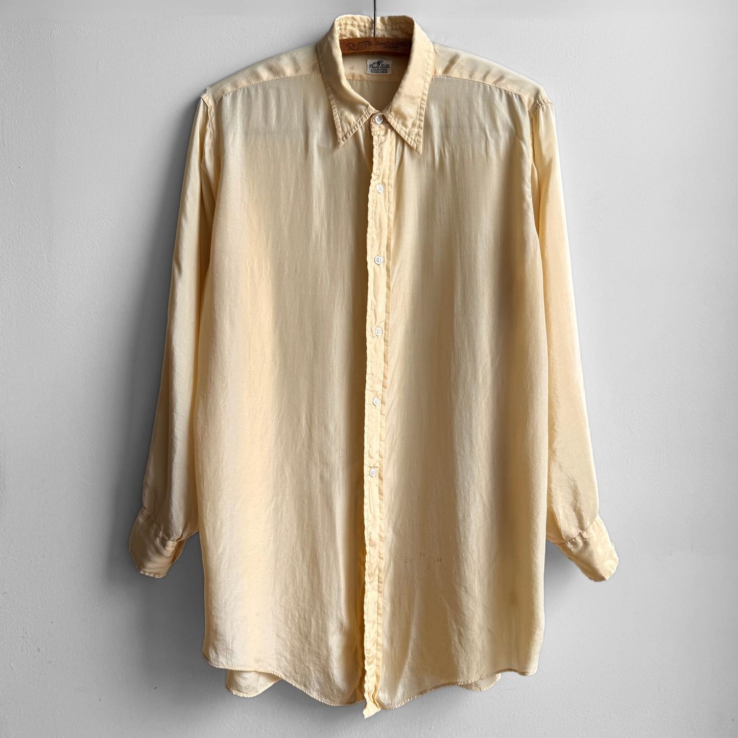 1950s Light Yellow Pure Silk Dress Shirt