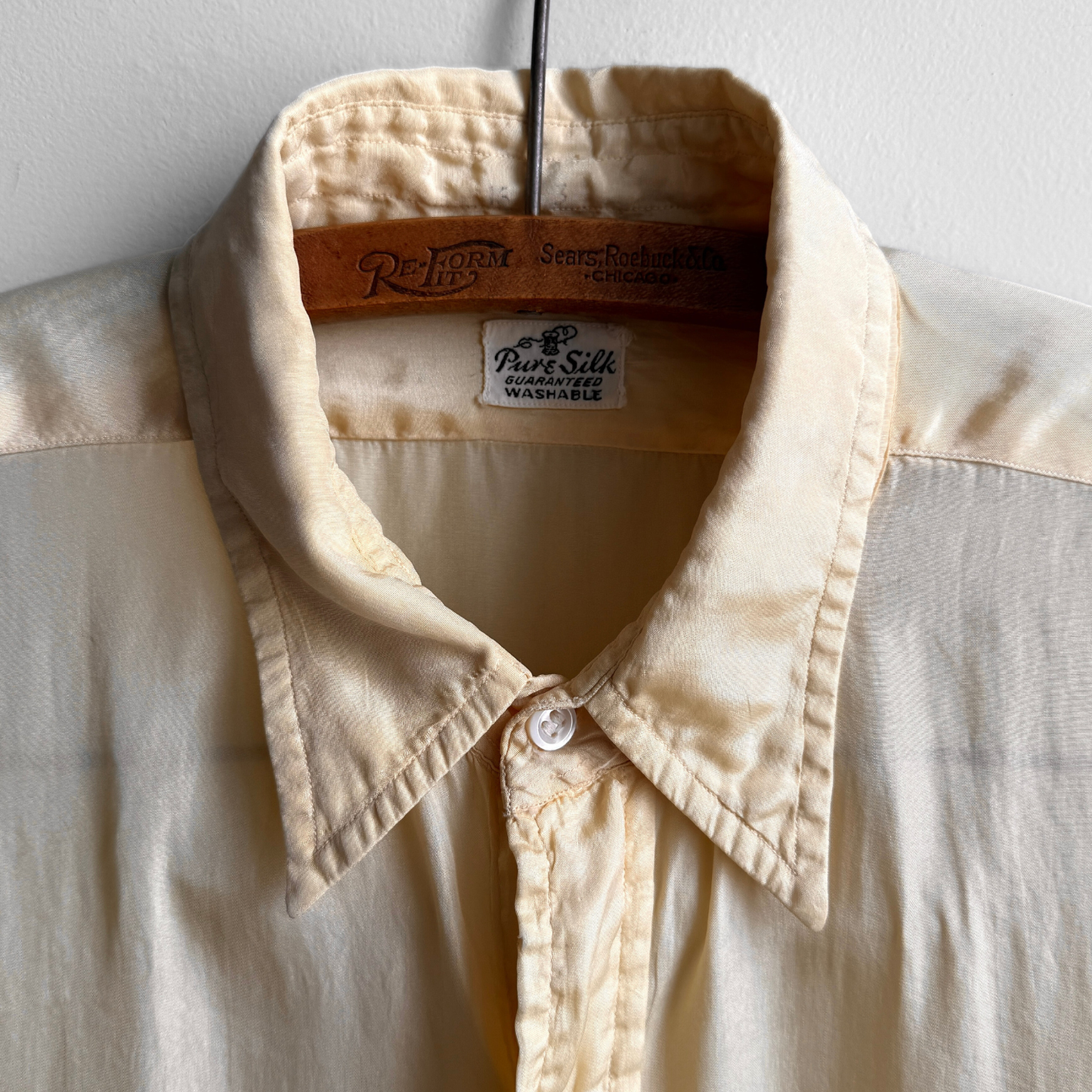 1950s Light Yellow Pure Silk Dress Shirt