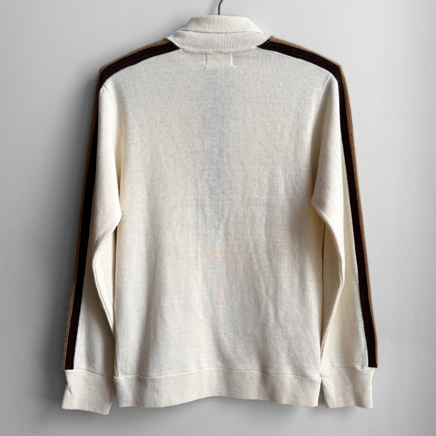 1960s White & Brown Striped Knit Polo Shirt