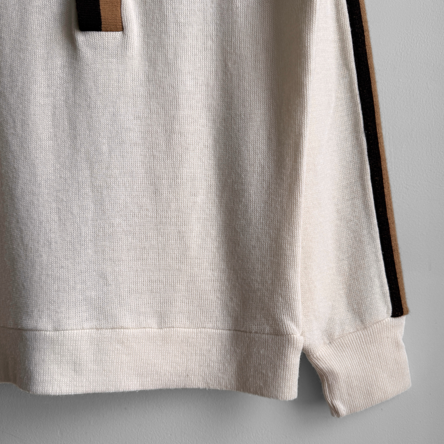 1960s White & Brown Striped Knit Polo Shirt