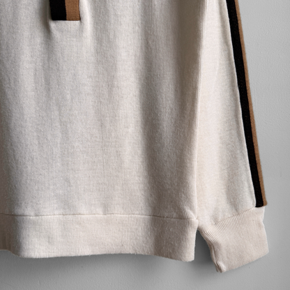 1960s White & Brown Striped Knit Polo Shirt