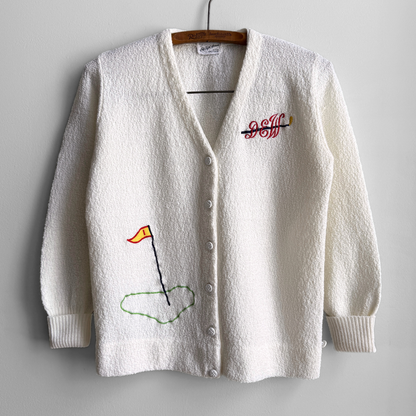 1980s White Golf Acrylic Knit Cardigan