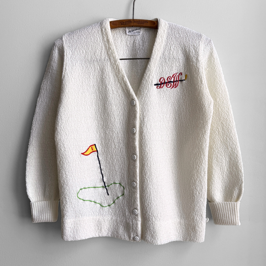 1980s White Golf Acrylic Knit Cardigan
